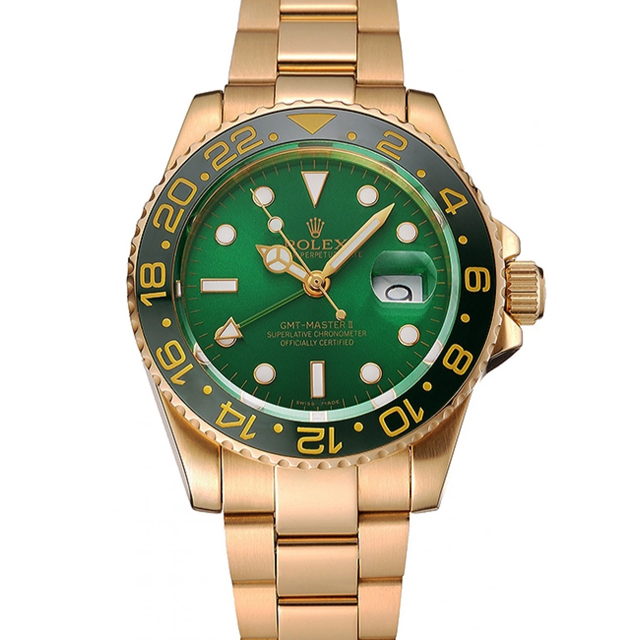 AAA Replica Watches Bracelet And II And Rolex Bezel Case 1453750 Gold GMT Green Swiss Dial Master 0520
